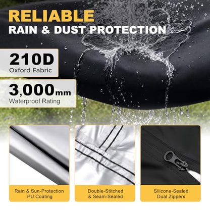 Full Enclosed Motorcycle Cover, 210D Oxford Waterproof with Lock & Anti-Slip Pad, 116x41x50 All-Weather Protection for Outdoor/Indoor Storage, Sun Rain Dust Resistant - size: 116x41x50"