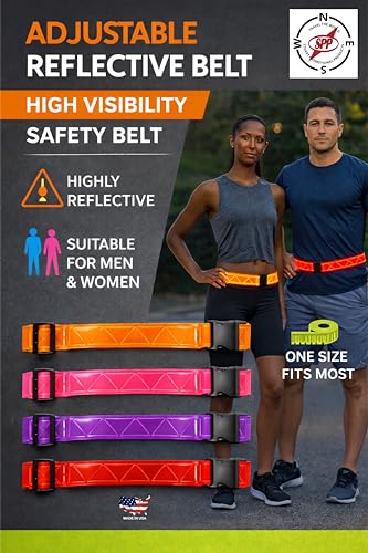 Reflective Running Belt, High Visibility Safety, Adjustable Belt for Running, Walking & Cycling - color: Fluorescent Red / Orange