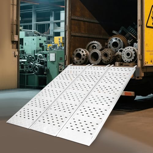Ramps for Pickup Trucks, Tri-Fold Aluminum Motorcycle Loading Ramps 1500 Lbs Capacity, 77x54 inch Full Width Aluminum Loading Ramps with Load Straps for Motorcycles, UTVs, ATVs, Trucks, Lawnmowers