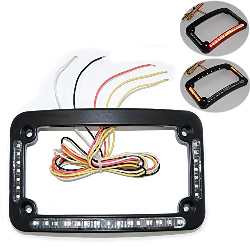 HTTMT- Dual LED Curved Motorcycle License Plate Frame w/Turn-Signal,Brake Light - Black Finish Universal Compatible with Any Motorcycle [P/N: MT294-007-BK] - color: Black