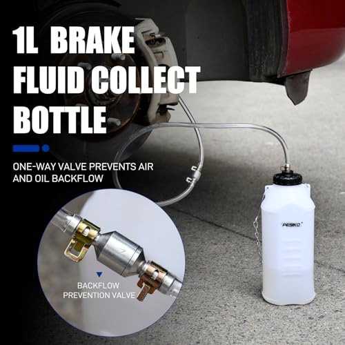 1L Brake Bleeder Bottle, Brake Fluid Bleeder Kit with One Way Check Valve 24 inch Tube and Rubber Connector for Collect Brake Fluid - color: 1 L Reservoir Bottle with One Way Check Valve