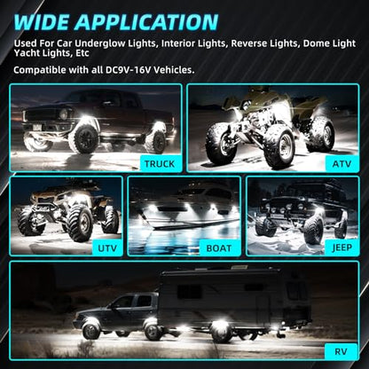 20Pods Metal Pure White LED Rock Lights Kit 6500K for Truck Pickup Offroad | Aluminum Housing, Plug-and-Play & Pre Wired, Switch Wiring Harness Extension Fuse, 480Chips Waterproof 12V, Pure Copper Wire - color: Pure White 24LEDs, size: 20Pods
