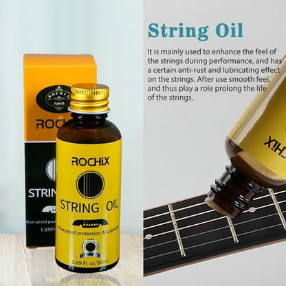Guitar Cleaner Care Cleaning Kit,Maintenance Kit 11 Pack,Beeswax,Polish,Lemon Oil,String Oil,String Saver,String Guard Pen(Random Color),Winder,Guitar Strings,String Brush,Cleaning Cloth,Case