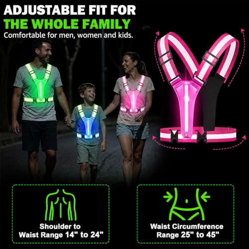LED Reflective Vest Running Gear, 5 Colors Light Up Safety Vest | Rechargeable High Visibility Running Vest, Adjustable for Men Women. Ideal for Night Running, Walking, Cycling & Jogging. - color: Pink