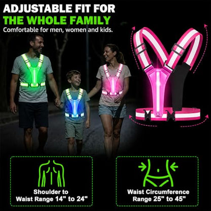 LED Reflective Vest Running Gear, 5 Colors Light Up Safety Vest | Rechargeable High Visibility Running Vest, Adjustable for Men Women. Ideal for Night Running, Walking, Cycling & Jogging. - color: Pink