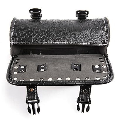 Universal Motorcycle Handlebar Tool Bag - Black PU Crocodile Leather Side Bag With Rivets for Sissy Bar or Rear Carrier - color: Black 4