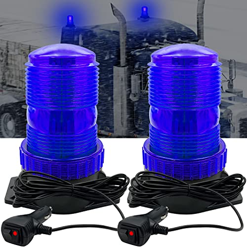 LED Strobe Light, 12V-24V Warning Emergency Safety Flashing Beacon Lights with Magnetic and 16.4 ft Straight Cord Vehicle Forklift Truck Tractor Golf Carts UTV Car Bus (2 PCS, Blue) - color: Blue, size: 2 PCS
