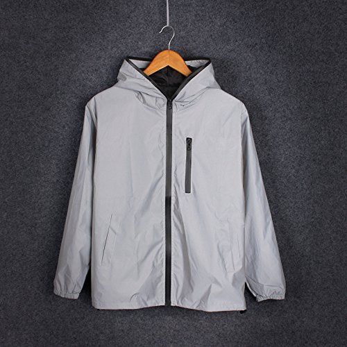 Reflective Coat Hooded Windbreaker Fashion Runing Pocket Jacket - size: Large