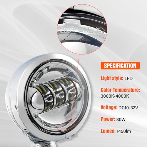 XFMT Motorcycle 4.5" Auxiliary Spot Fog Light LED Turn Signal Light W/Bracket For Harley Touring Road King 1994-Later Electra Glide 1997-Later Street Glide FLHX 2006-Later, Chrome - color: Chrome