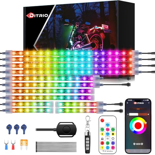 12PCS Motorcycle Led Underglow Kit with Brake Turn Signal, Motorcycle RGB Lights with DITRIO APP/RF Remote Control, Dual Zone,12V Waterproof Pixelglow Effects for Motorcycles, Golf Carts,UTVs, Boats - size: 12 PCS(New 3 Control Mode)