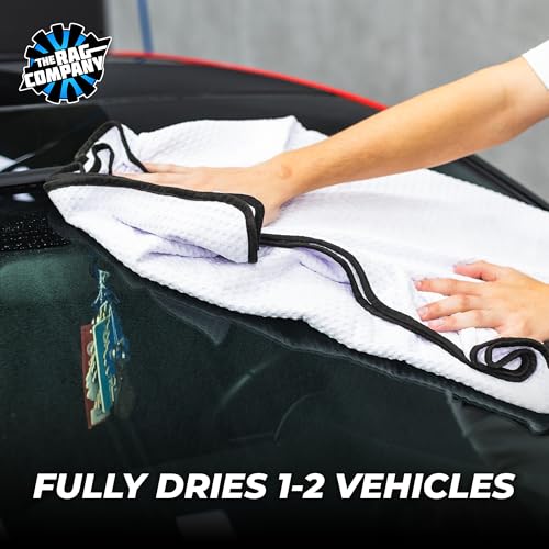 The Rag Company Dry Me A River, Professional Korean 70/30 Blend Microfiber Waffle-Weave Drying & Detailing Towels, Soft Suede Edges, 390 GSM, 26x59 Inches, White, 1-Pack - color: White, size: 26in x 59in