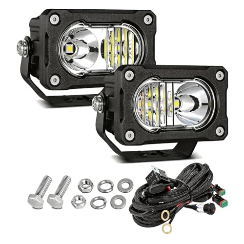 LED Pod Light 2PCS 3inch 40W 4000LM Combo Beam Baja Light with DT Wiring Harness Kit Backup Driving Lights Off Road Low Profile LED Light Bar Fog Lights for Motorcycle Truck UTV ATV Pickup - size: 3inch - Combo