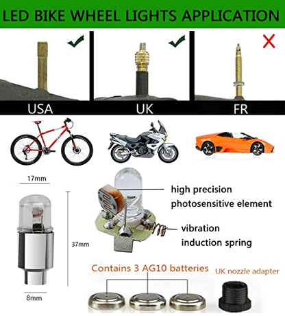 LED Tire Lights for Car 4 Pack Trucks Valve Stem Cap Bike Golf Cart Firefly Wheel Light Bicycle Waterproof Motorcycle Tyre Spoke Lamp for Boy Girl Men Women with 10 Extra Batteries(O-Red) - color: O-Red