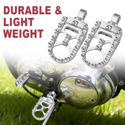 MDPROMCP CNC Motorcycle Wide Foot Pegs Aluminum 360° Roating Adjustable Suitable Compaitble with Dyna Fatboy Iron 883 Sportster 883(Silver) - color: Silver