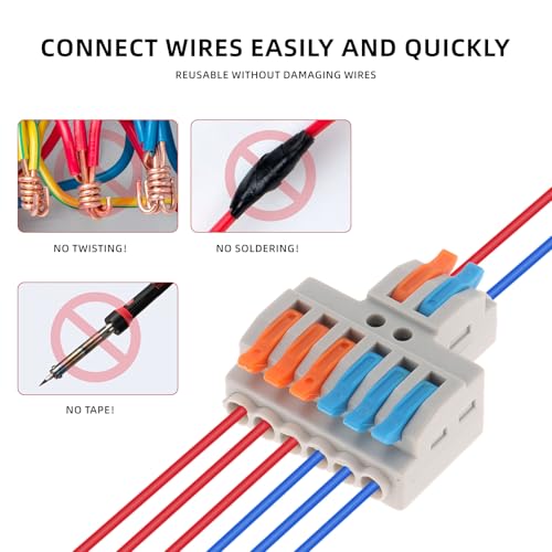 DIANN 10pcs Lever Wire Connectors 2 in 6 Out Circuit Inline Splices Electrical Wire Connector 28-12 AWG Quick Connect Splice Wire Connectors - style: 2 in 6 out