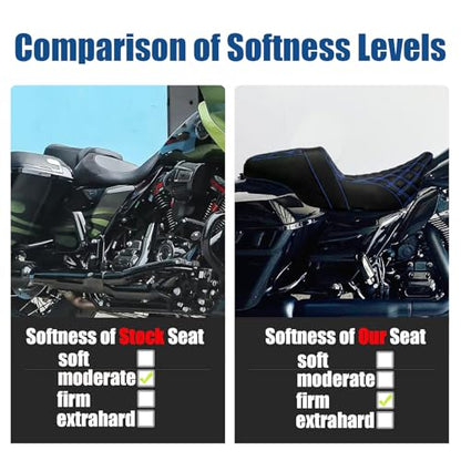 One-Piece Driver Passenger Seat Motorcycle 2-up Seat Fit for Harley Touring Electra Glide Road King Road Glide Street Glide 2009-2023 (Black Stitching) - color: Black Stitching Without Backrest