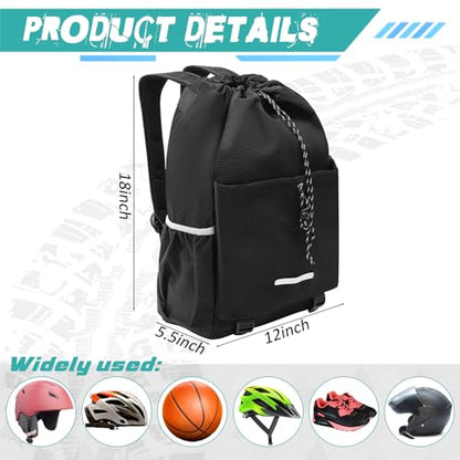 Aliceset Helmet Backpacks Welding, Waterproof Motorcycle Helmet Bag with Drawstring, Adjustable Shoulder Straps Pocket, Nylon, Large Capacity, Gift for Electrician Welder School Students(Black) - color: Black