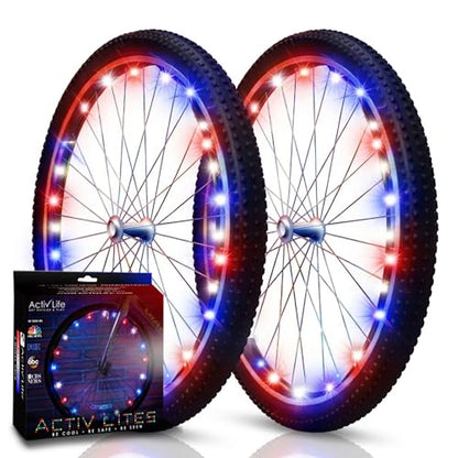 Activ Life 2-Tire Pack LED Bike Wheel Lights with Batteries Included, Get 100% Brighter and Visible from All Angles for Ultimate Safety and Style - color: Patriotic
