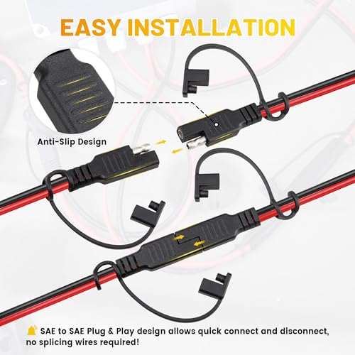 Oyviny 10FT SAE Extension Cable 12AWG, SAE Quick Disconnect Solar Panel Extension Cable with Polarity Reversing Adapter for Automotive RV Truck Battery Charger, 12V - size: 10 Feet