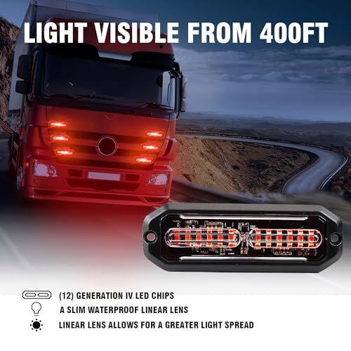 WINECO 8PCS LED Strobe Lights kit 12V Sync Feature Red 12LED Emergency Hazard Warning Lights with Strobe Controller for Trucks Vehicles ATV RV Cars Van - color: Red