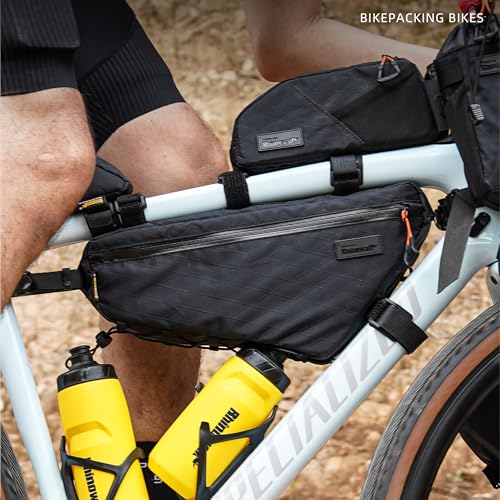 Rhinowalk BHD0018 Bike Frame Triangle Bag 2.9L, Waterproof Storage Bag with YKK Zippers, Cable Port & Pump Holder, Fits Hydration Pack – Black - color: Full Black,2.9L