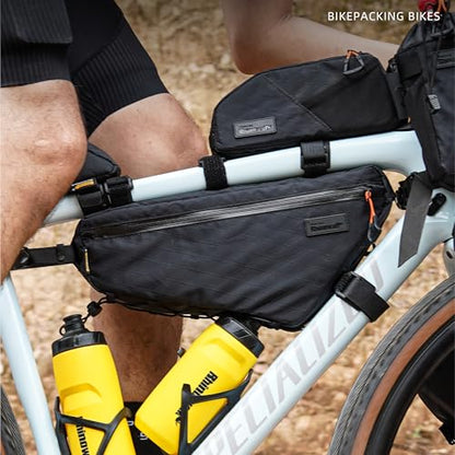 Rhinowalk BHD0018 Bike Frame Triangle Bag 2.9L, Waterproof Storage Bag with YKK Zippers, Cable Port & Pump Holder, Fits Hydration Pack – Black - color: Full Black,2.9L