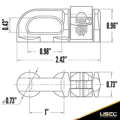 US Cargo Control L Track Double Stud Fitting (4 Pack) 5,000 Pounds Break Strength, Use with L Track Rails in Truck Bed or Trailer to tie Down ATV, Motorcycle, Automatic Locking with Spring Release - size: 4 units