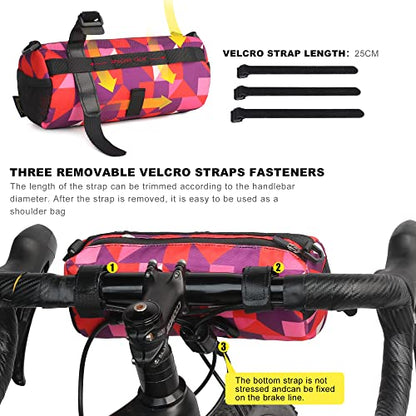 Rhinowalk Bike Handlebar Bag, Bicycle Front Bag Shoulder Bag Storage Bag with Shoulder Strap for Road Mountain Bike Cycling Travel - color: camouflage red