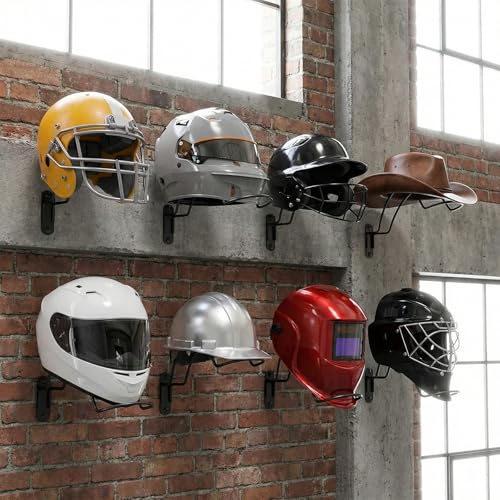 4 Pack Wall Mounted Helmet Rack, Storage Display Rack Helmet Holder Hook Heavy-Duty Metal Racks with Screws for Equestrian Motorcycle Baseball Hockey Rugby Helmets