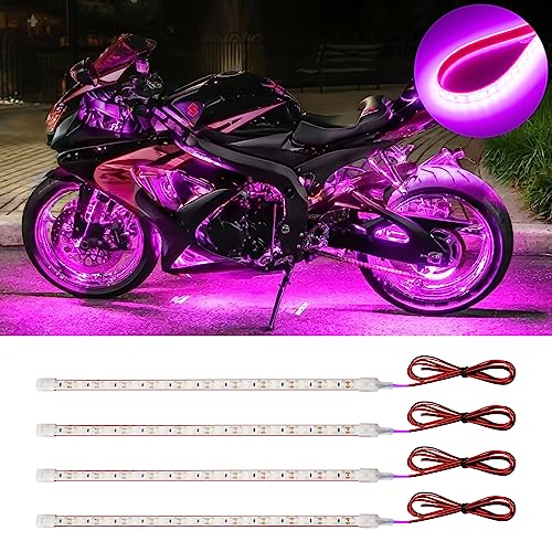 DUOFU365 Pink Led Strip Lights,12V Interior Light Strip IP68 Waterproof Cuttable for Car Motorcycles Boat Golf Cart Truck Cargo Home Decoration with Strong Nano Tape 12inch(Pack of 4) - color: Pink, size: 12 inch