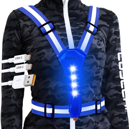 YOSKY 8 LED Running Reflective Gear Rechargeable Adjustable Running Lights Vest Safety Night Reflective Vest - color: Blue