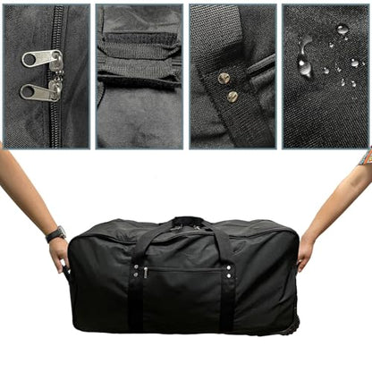 29-Inch Foldable duffle bag with Wheels - Extra Large Rolling Duffel Bag with Wheels, Foldable Heavy-Duty Cargo Duffel for Travel, Camping & Moving, Water-Resistant 600D Oxford, Black - style: 29in