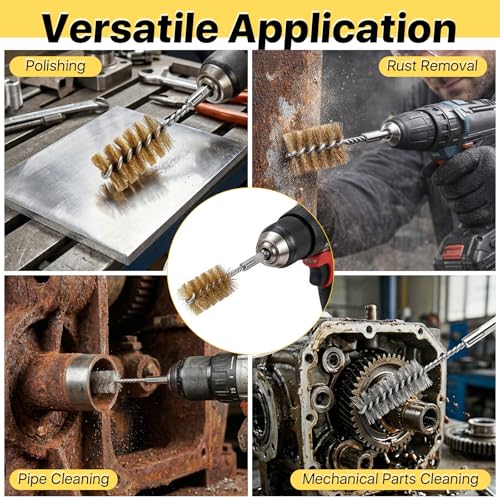 16 Pcs Bore Brush Set, 304 Stainless Steel&Brass Wire Bore Brush for Drill, Twisted Cleaning Brush with 1/4" Hex Shank,5 Inch Abrasive Wire Brush for Power Drill Cleaning,7/8,3/4,1/2,3/8''