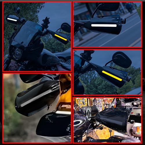 FATECIM Motorcycle Handguards Hand Guards with LED Lights DRL Indicators for Harley 1996-2025 Sportster Dyna Touring Street Road Electra Glide Road King Softail Street Bob Low Rider S Fat Boy (Black)
