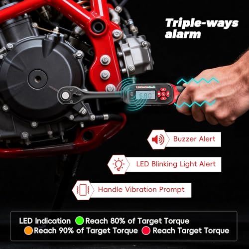 3/8" Professional Electronic Torque Wrench with LED Display, 6.8-135 N.m/5-99.6 Ft.Lb, ±2% Precision Digital Torque Wrench, Smart Buzzer Alert, Preset Memory, Peak & Track Mode for Mechanics - size: 3/8" 9pcs-Spark 6.8-135N.m/5-99.6Ft.lb