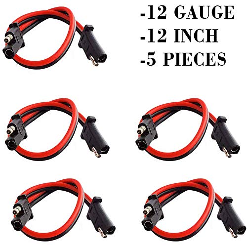 5 Pack 12" 12 Gauge 2 Pin Quick Disconnect Polarized Wire Harness, 12 Inch Heavy Duty SAE Connector Bullet Lead Cable, for Motorcycle Car Tractor