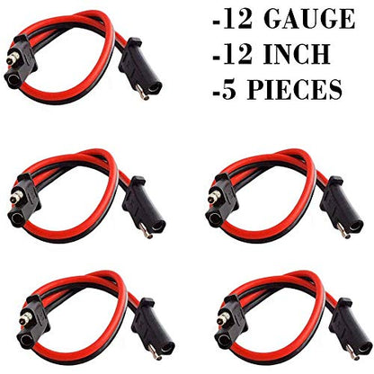 5 Pack 12" 12 Gauge 2 Pin Quick Disconnect Polarized Wire Harness, 12 Inch Heavy Duty SAE Connector Bullet Lead Cable, for Motorcycle Car Tractor