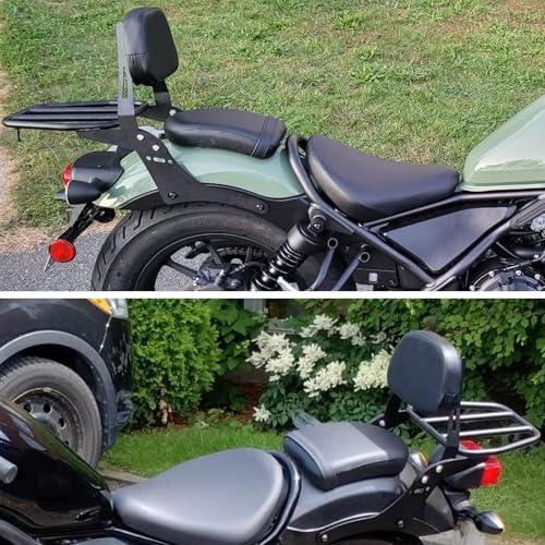 Worldmotop Motorcycle Sissy Bar Backrest Rear Passenger Seat for Honda CMX 500 Rebel CMX 300 CMX500 2017-2022 Detachable Backrest Pad (A)