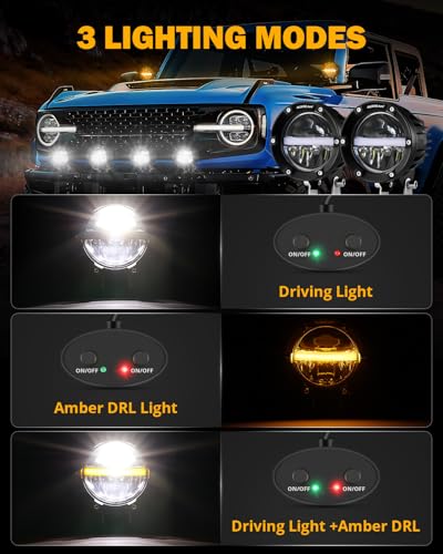 Auxbeam 4 Inch 110W Round Offroad Lights, Amber DRL Design 11000LM LED Light Pods, Super Bright 7035 SMD LED Work Driving Fog Light with DT Wiring Harness Kit for Truck Jeep Pickup SUV ATV UTV, 2 PCS - color: C4 Series-White Beam with DRL