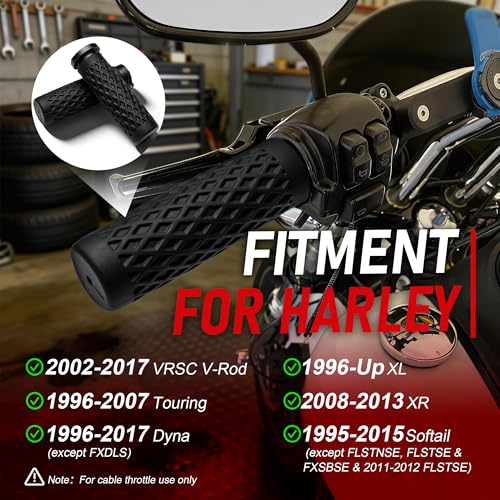 1" Silicone Handlebar Grips for Harley 2002-2017 V-Rod, 1996-Up Sportster XL, 1996-2007 Touring, 2008-2013 XR, 1996-2017 Dyna,1995-2015 Softail, Black