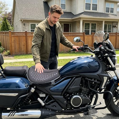 Foldable Gel Seat Cushion for Motorcycle, Universal Non-Slip Grip Ergonomic Motorcycle Seat Pad, Comfort & Butt Protection for Long Rides, Stay Cool & Comfortable (Black)