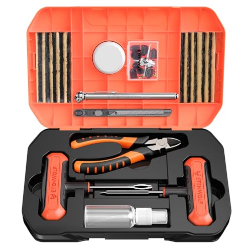 ETENWOLF Tire Repair Kit 42 Pcs, Heavy Duty Tire Plug Kit to Fix Punctures, Tire Repair Tool with Plugs for Car, Motorcycle, ATV, Jeep, Truck, Tractor, Gifts for Him Her Men Women, Vivid Orange - color: Vivid Orange
