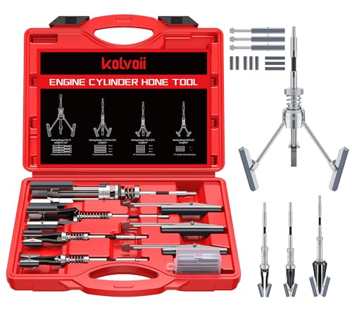 Kolvoii Cylinder Hone Tool Set with Tool Box, Adjustable Engine Cylinder Honing Tool for Sizes 3/4" to 7" Cylinders, 1-1/8", 3" and 4" Diameters with Extra 11 Piece Replacement Honing Stones - Red - color: Red