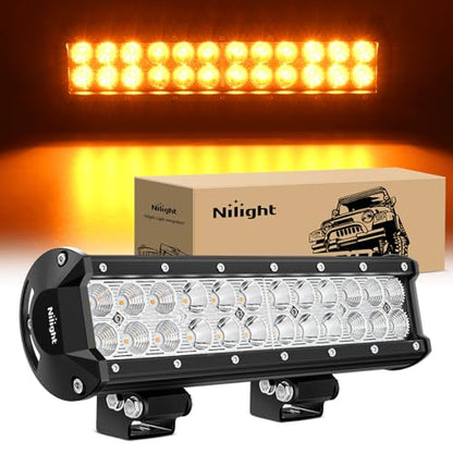 Nilight LED Light Bar 12 Inch 72W Spot Flood Combo Amber Beam Off Road Lamp Fishing Hunting Emergency Deck Work Lighting for Trucks UTV Pick-up Van Boat Tractor - color: Amber