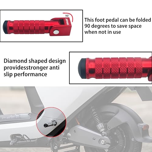 Universal Motorcycle Bicycle Folding Passenger Foot Pegs M8 Rearsets Rear Set Footrests Footpeg Foot Rest Peg Pedals For Bike Install Hole 8mm (Red) - color: Red