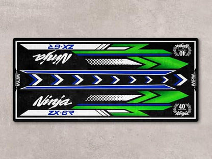 Parking Mat for Ninja ZX-6R Series Motorcycle Models, Pit Mat, Washable Non-Slip Garage, Showroom Mat, Rug (40th Anniversary, Size 2: 102 x 47/260 x 120 cm)