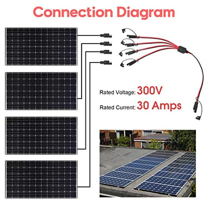 12AWG SAE Y Splitter Cable 1 to 4 Way SAE Extension Cord,2FT | With SAE Polarity Reverse Adapter, Quick Disconnect Automotive DC Power Wire,For Vehicle RV Motorcycle Solar Battery Transfer - size: 12AWG without Fuse