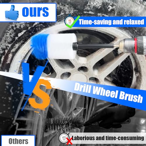 Car Wheel Brush Kit, Soft Drill Wheel Cleaner Brush, Tire Brush, Detailing Brush, and Detailing Pads, No Scratches Car Wheel Cleaning Kit for Wheels, Tires, Rims, Engines, Exhaust(Blue+White, 6 Pack) - color: Blue+white 6 Pk