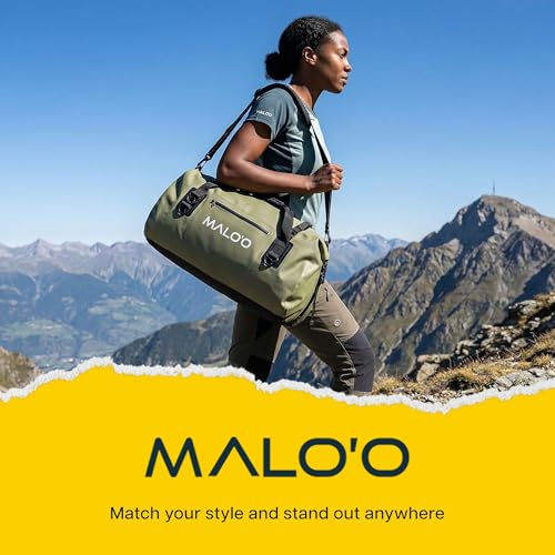 Malo’o Waterproof Dry Duffel, Heavy-Duty Roll Top Waterproof Gear Bag with Shoulder Strap & Molle Loops, Marine Duffel for Kayaking, Boating, Camping, Beach & Travel, Dark Green, 40L - color: Dark Green, size: 40L