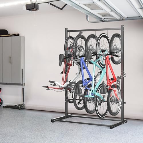 TORACK Garage Freestanding Hanging Bike Stand with Wheels, Heavy Duty Rolling 5 Bikes Vertical Bike Storage Stand Floor Bike Storage Rack(for 5 Bikes) - style: Bike stand for 5 bikes